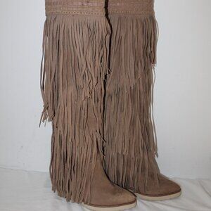 Ivy Kirzhner Wild Tall Fringe Hidden Wedge Boots Over The Knee Stone 10